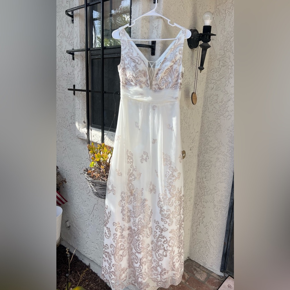 Elegant White and Gold Women's Dress